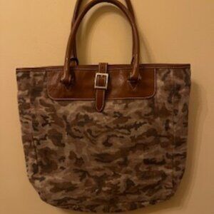 Italian Camo Textile and Leather Handbag